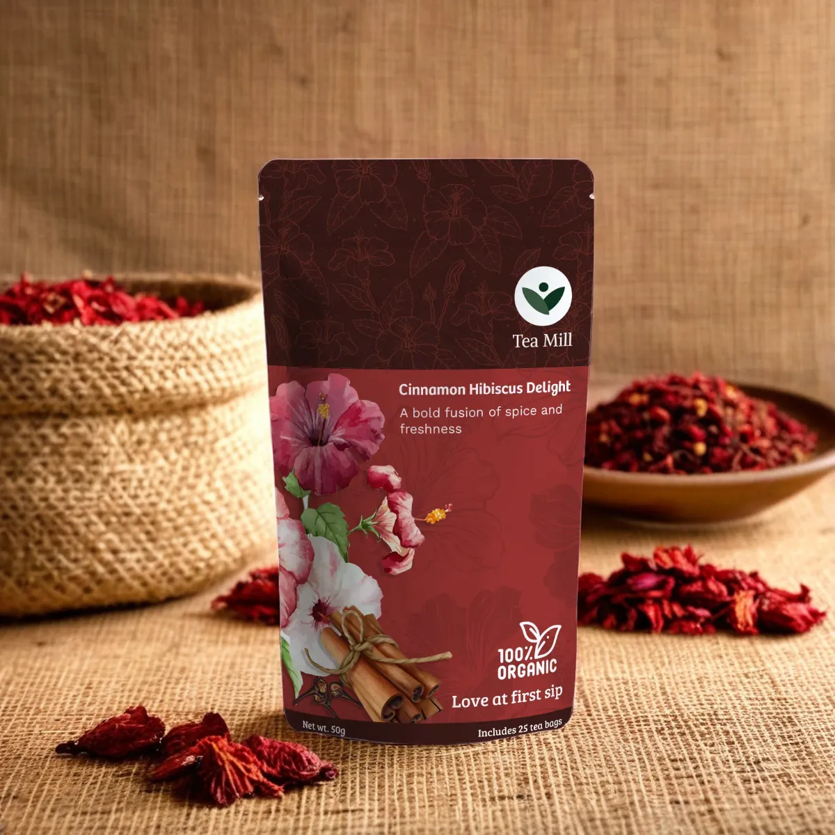 Cinnamon Hibiscus Delight – Floral & Spiced Herbal Blend | Tea Mill