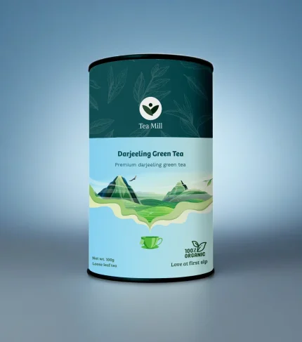 Premium Darjeeling green tea leaves in a cup with loose leaf tea on the side