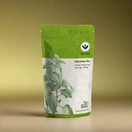 Tulsi Green Tea blend with green tea leaves and holy basil (Tulsi) herbs
