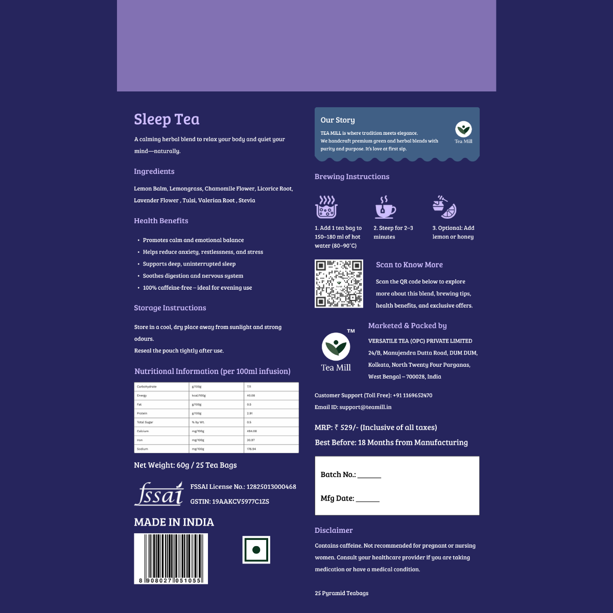 Tea Mill - Sleep Tea - support Restful Sleep Naturally