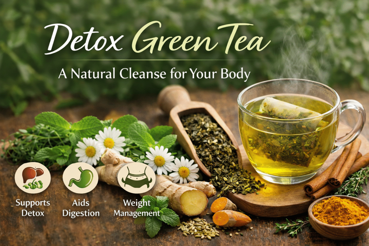 Detox green tea with herbs for natural body cleanse