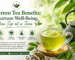 Green tea cup with fresh leaves highlighting green tea benefits and wellness