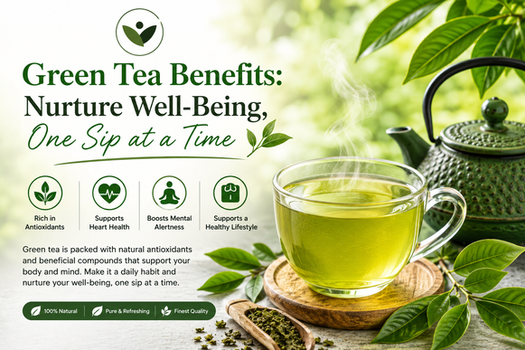 Green tea cup with fresh leaves highlighting green tea benefits and wellness